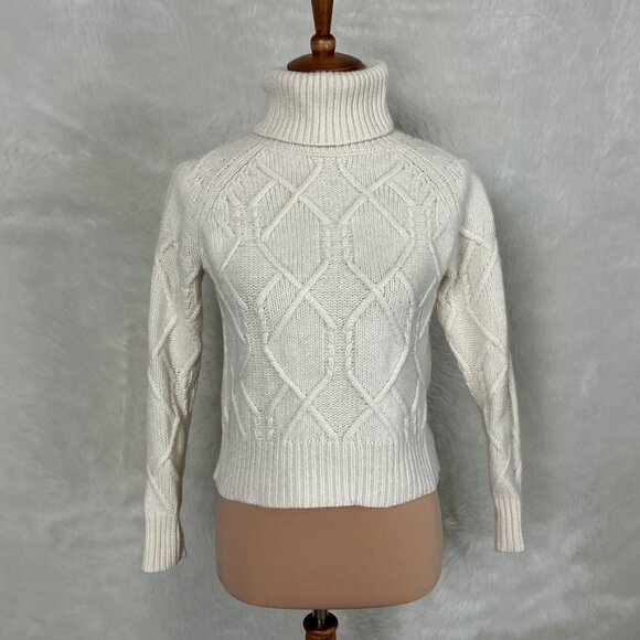 Nili Lotan Lela Ivory 100% Cashmere Cropped Cable Knit Turtleneck Sweater S - Picture 1 of 7